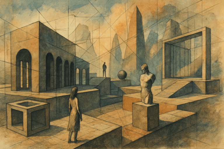 Geometric structures, figures and construction lines in AOI’s Conceptual Art catalog preview.