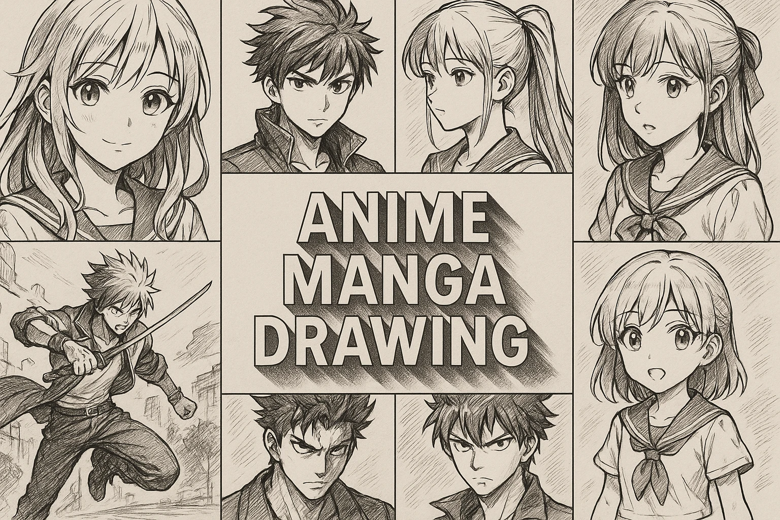 Anime Manga Drawing collage showing several visual interpretations of the style.