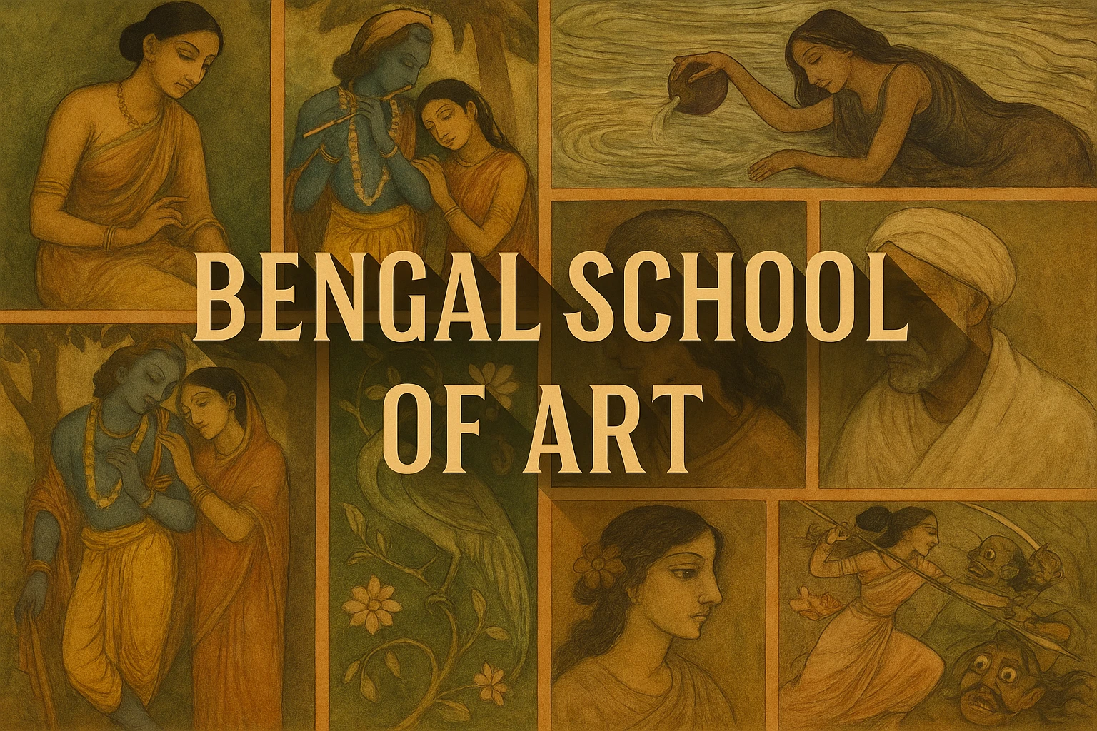 Bengal School of Art collage showing several visual interpretations of the style.