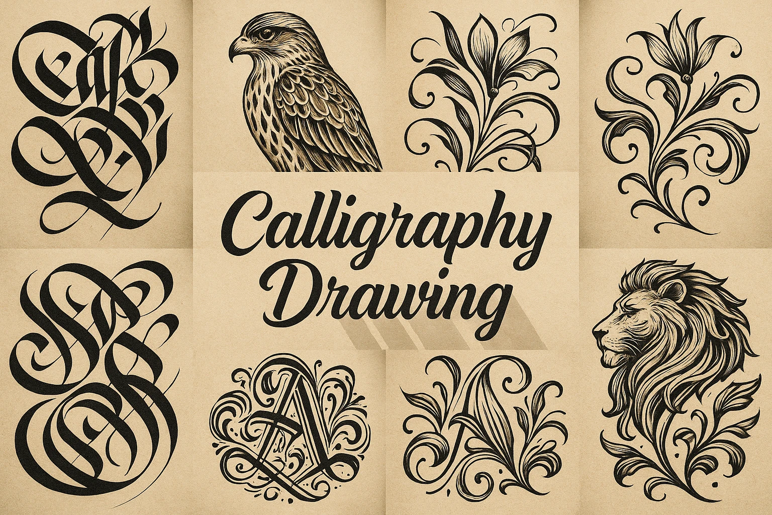 Calligraphy Drawing collage showing several visual interpretations of the style.