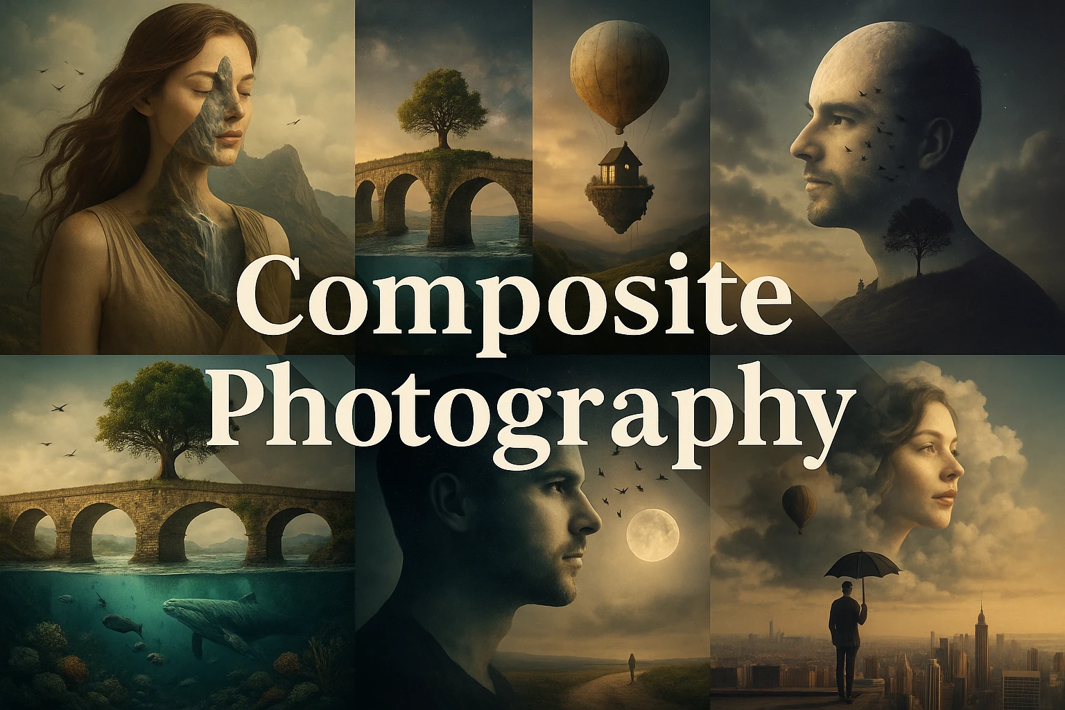 Composite Photography collage showing several visual interpretations of the style.