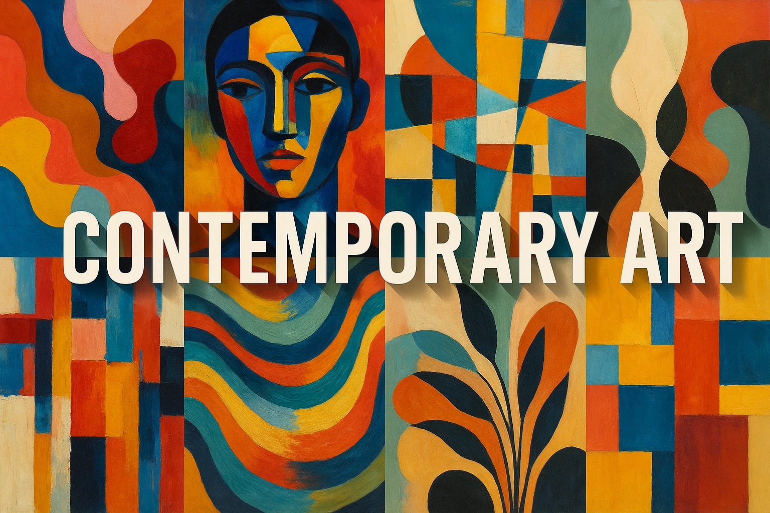 Contemporary Art collage showing several visual interpretations of the style.