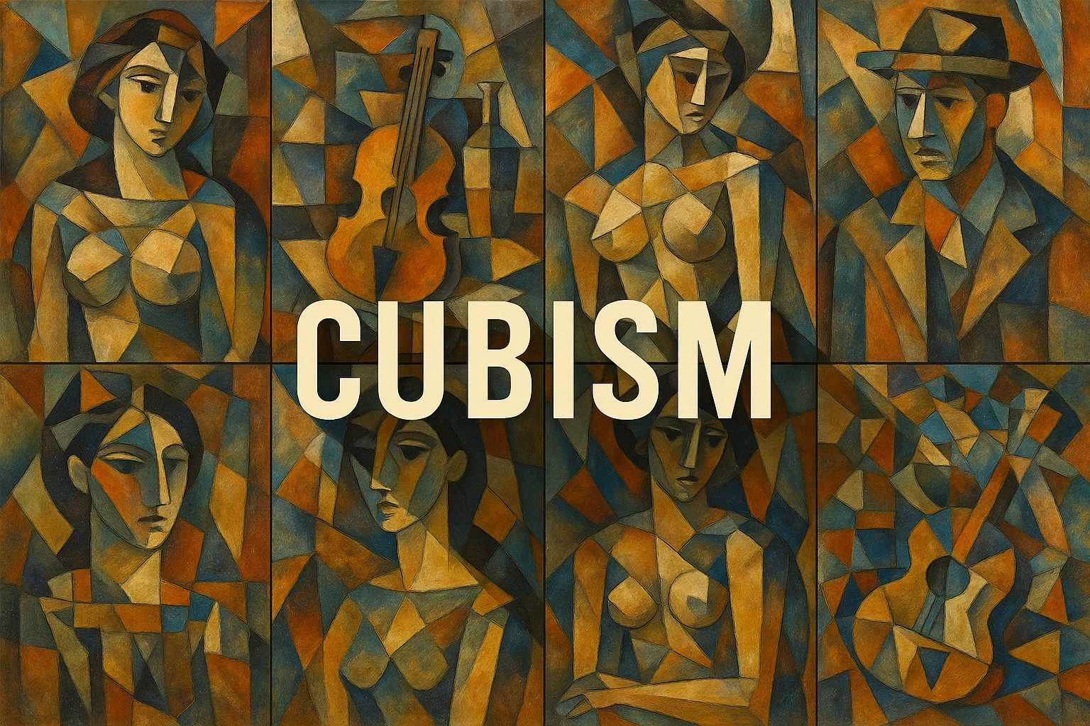 Cubism collage showing several visual interpretations of the style.