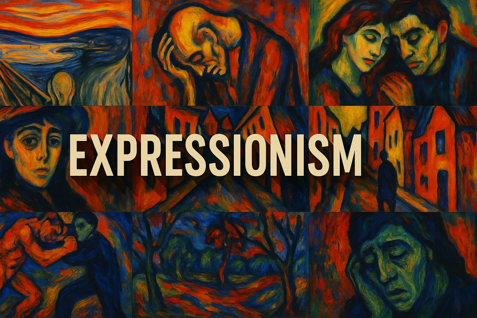 Expressionism collage showing several visual interpretations of the style.