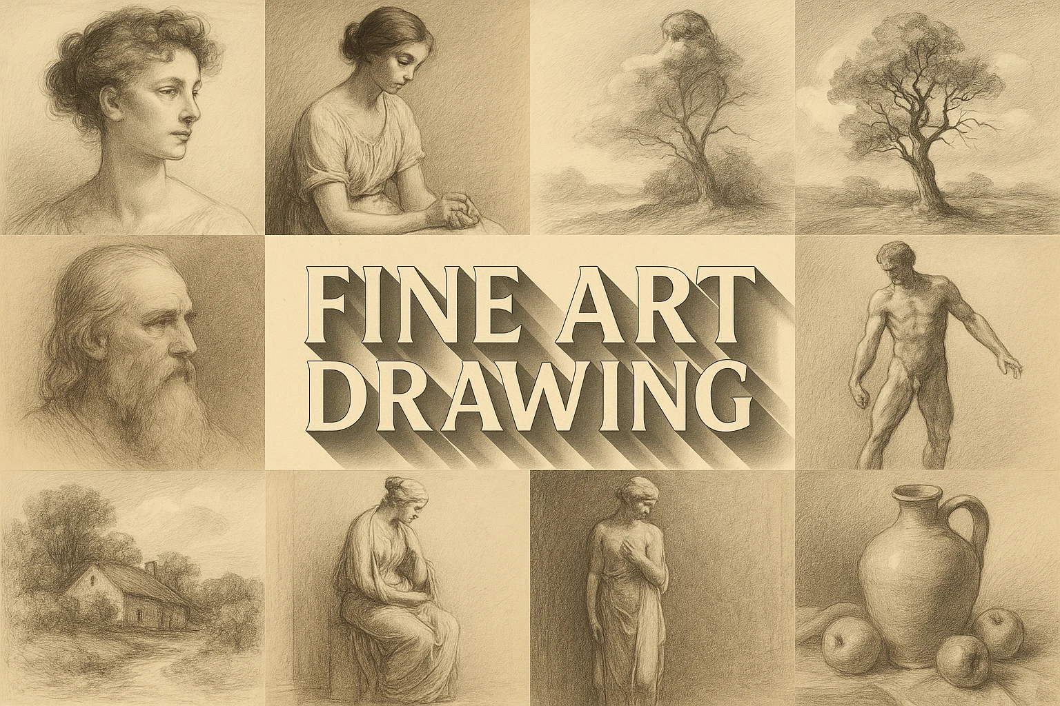 Fine Art Drawing collage showing several visual interpretations of the style.
