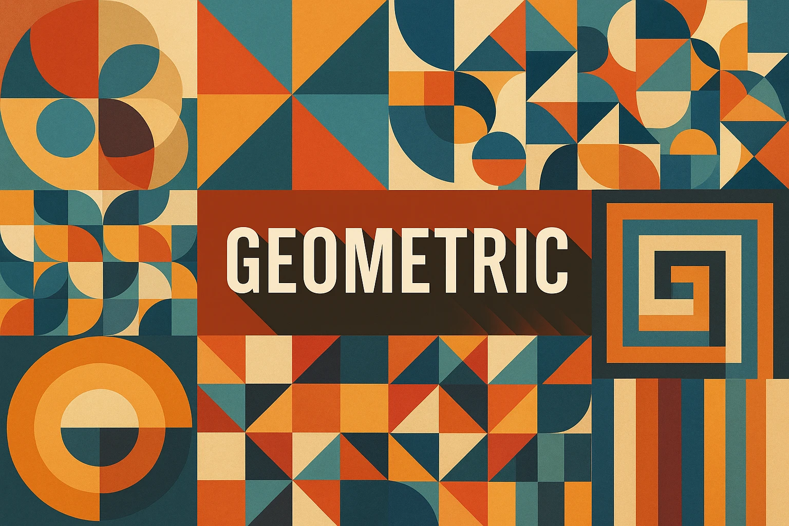 Geometric collage showing several visual interpretations of the style.
