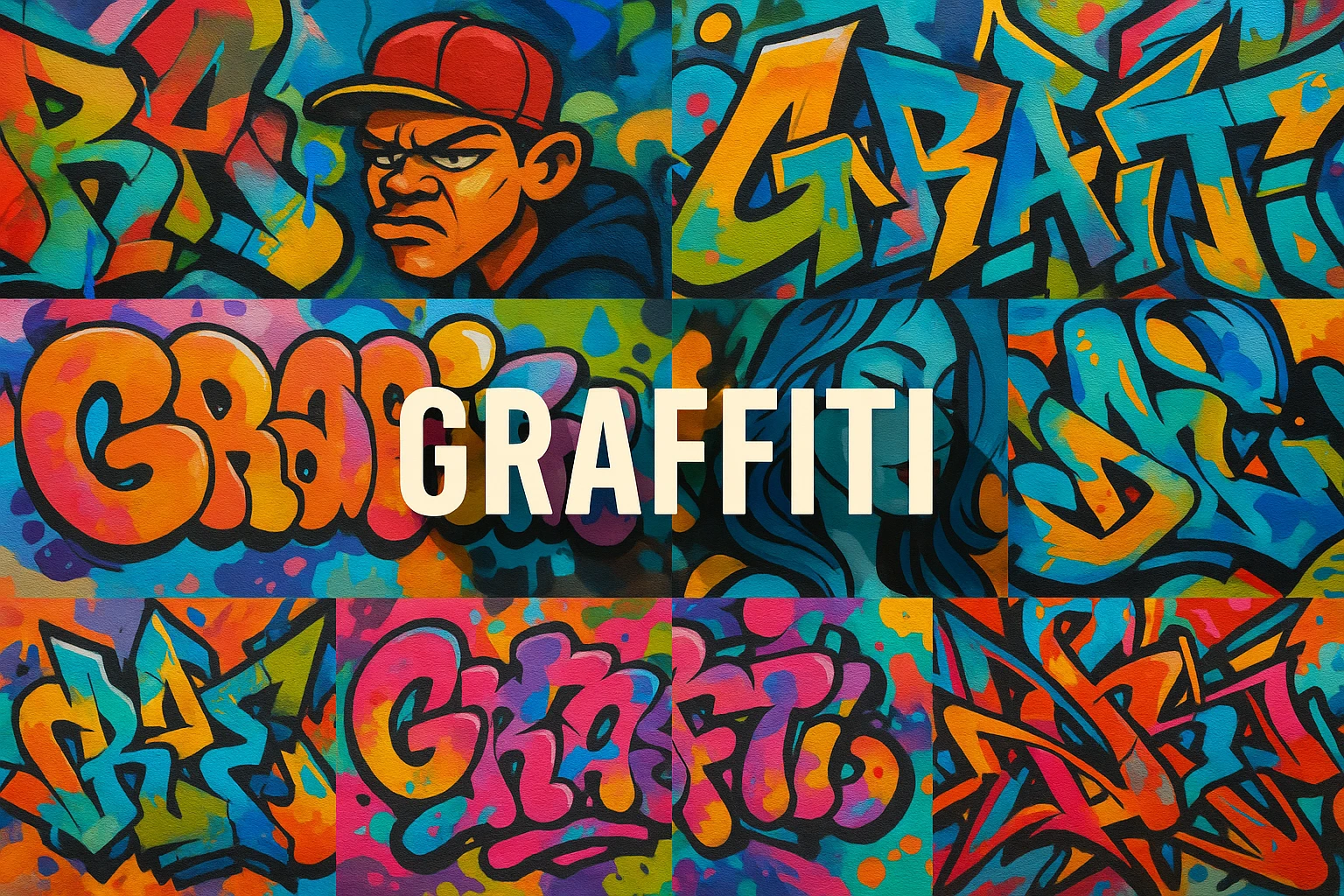 Graffiti collage showing several visual interpretations of the style.