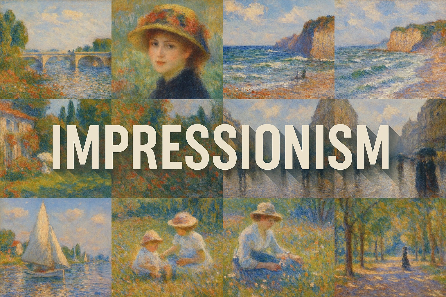Impressionism collage showing several visual interpretations of the style.