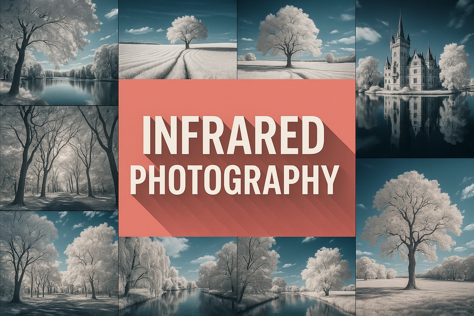 Infrared Photography collage showing several visual interpretations of the style.