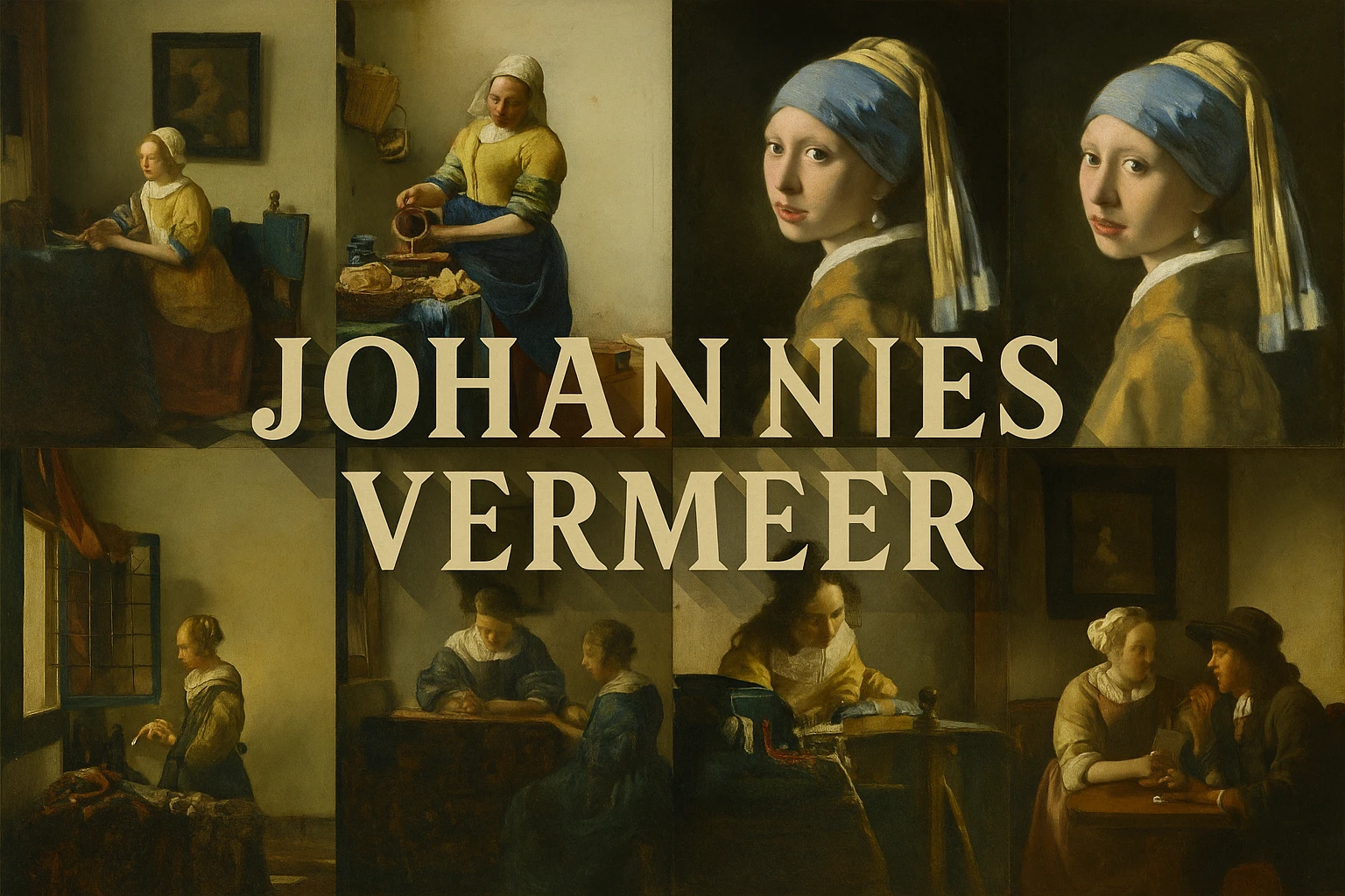 Johannes Vermeer collage showing several visual interpretations of the style.