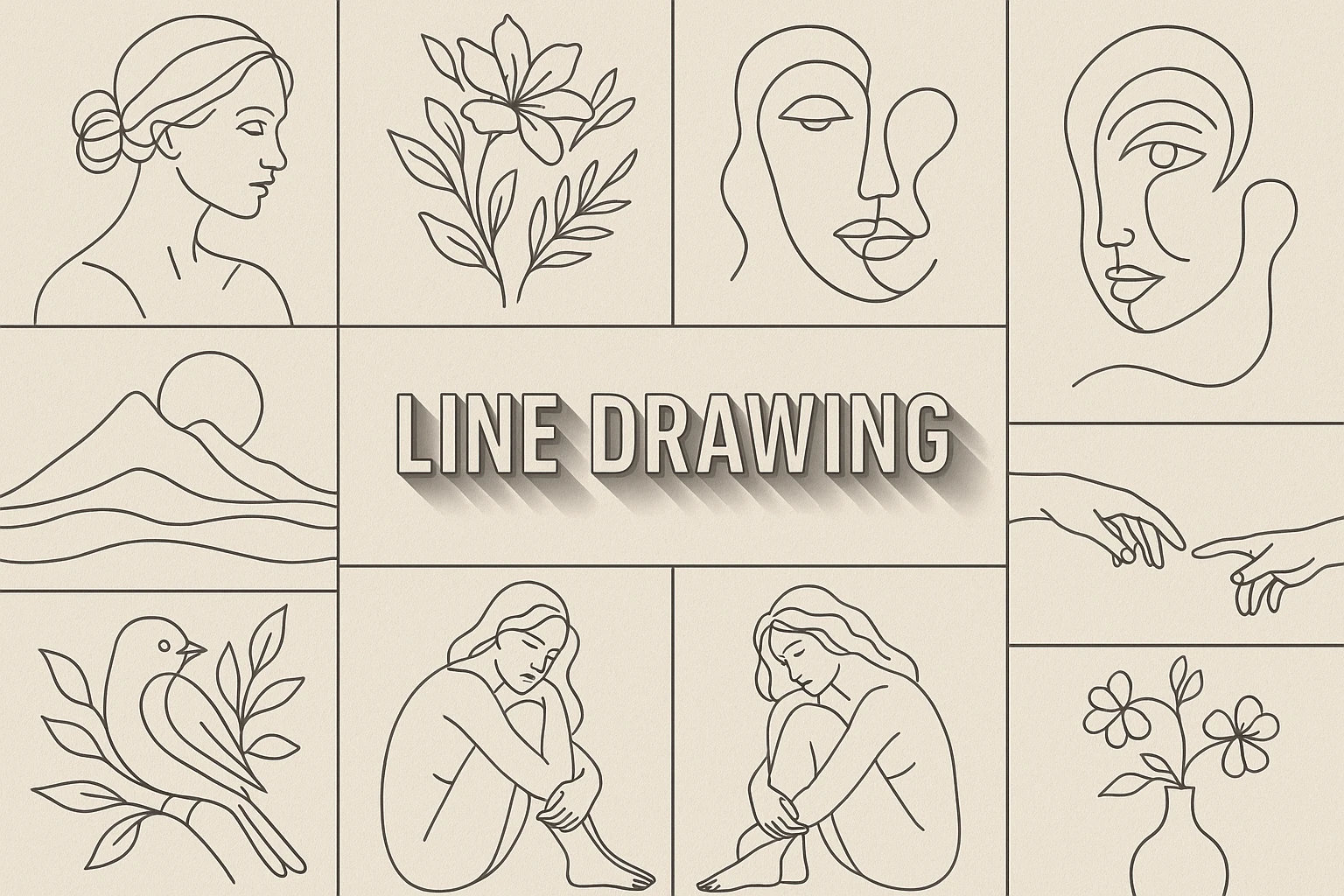 Line Drawing collage showing several visual interpretations of the style.