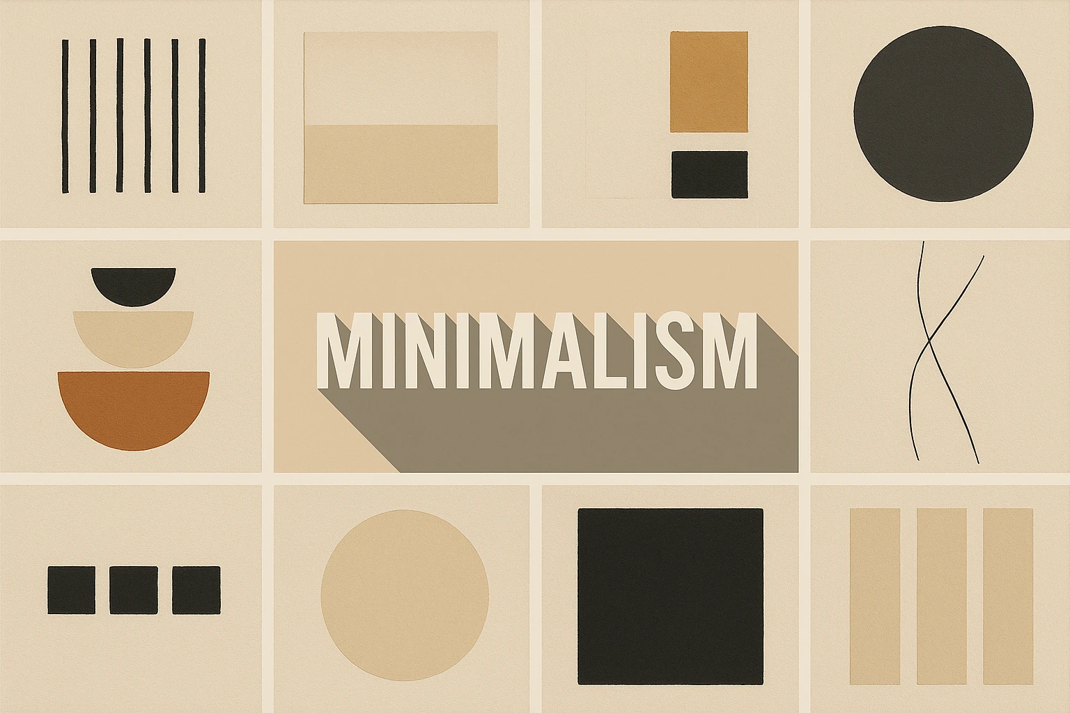 Minimalism collage showing several visual interpretations of the style.