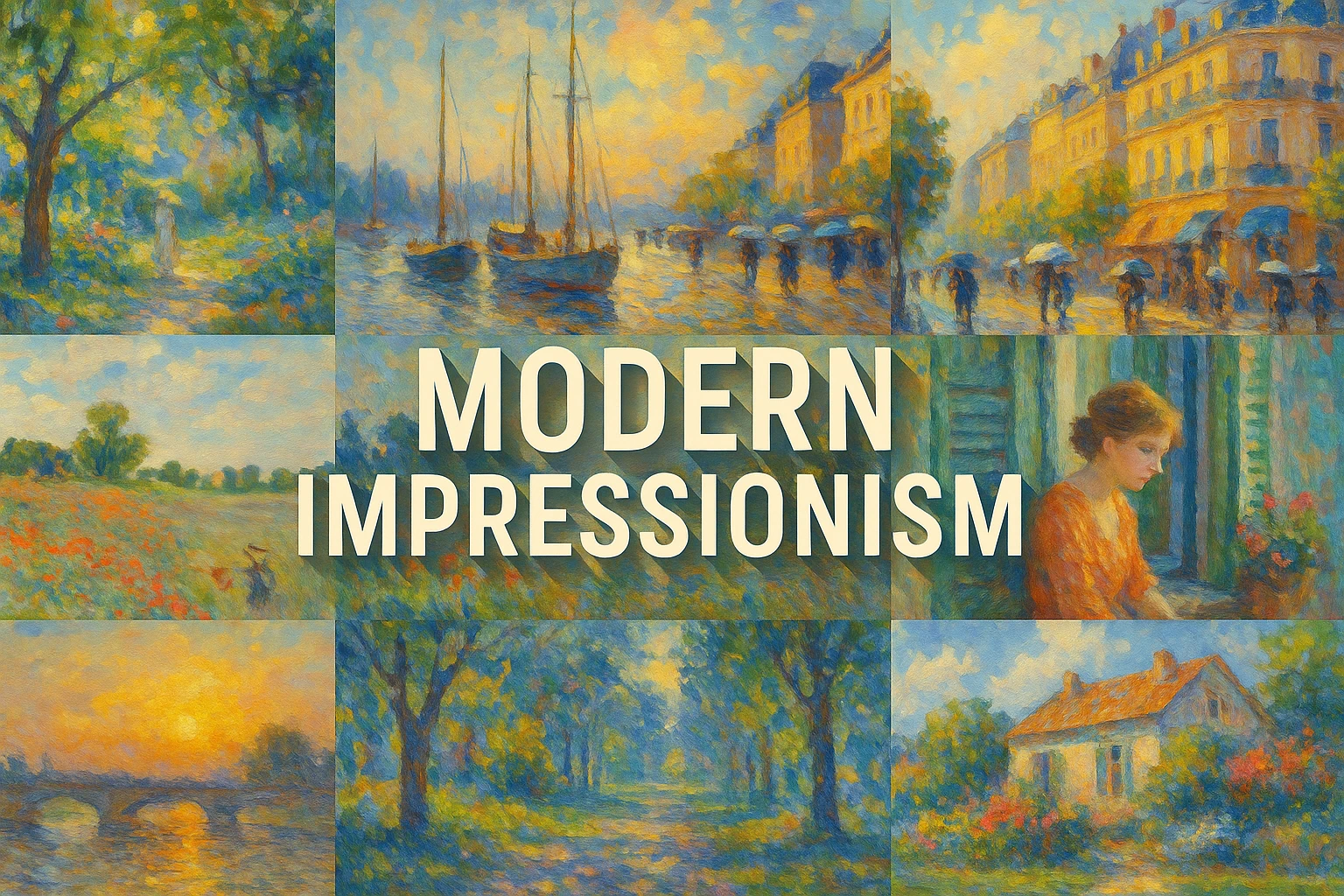 Modern Impressionism collage showing several visual interpretations of the style.