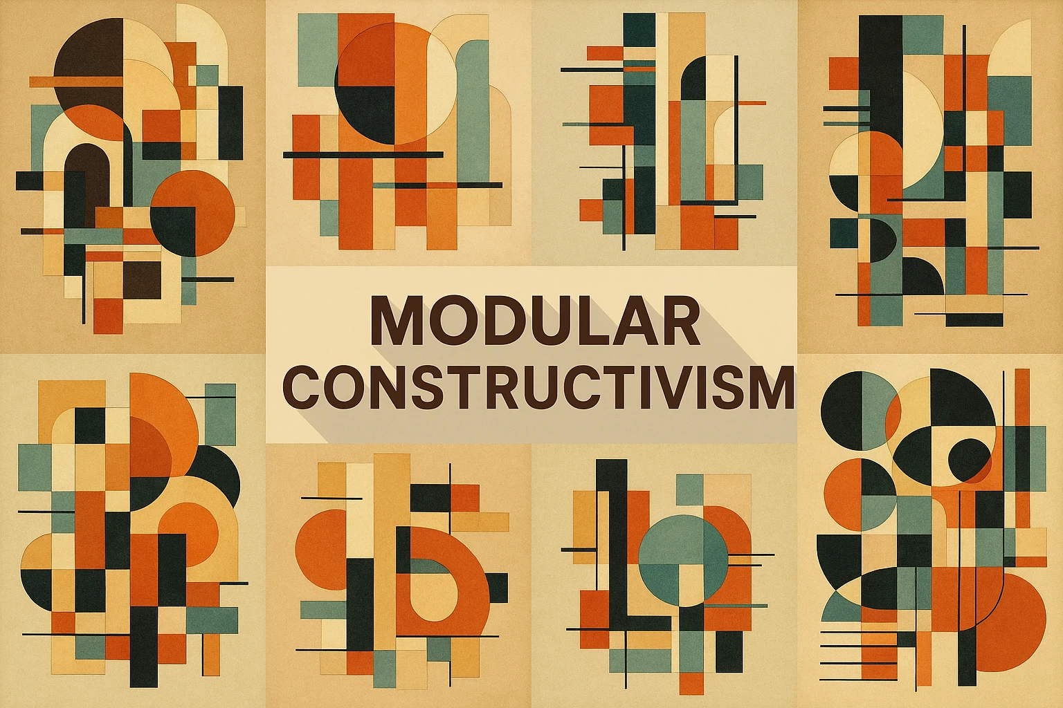 Modular constructivism collage showing several visual interpretations of the style.
