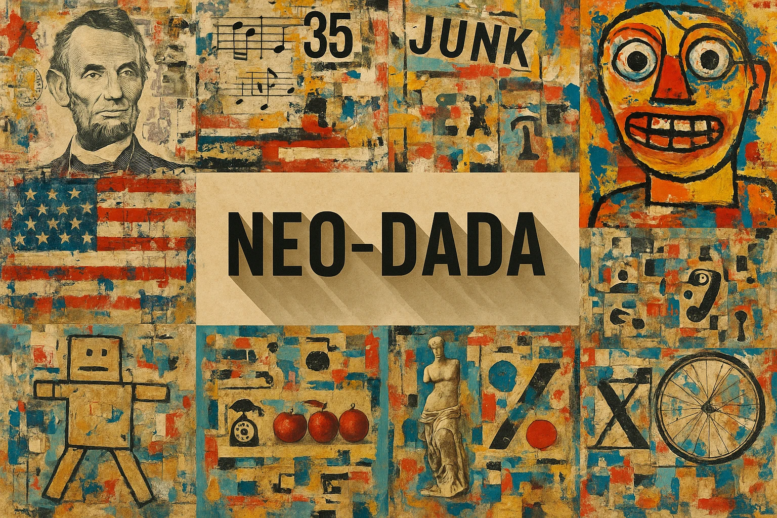 Neo-Dada collage showing several visual interpretations of the style.