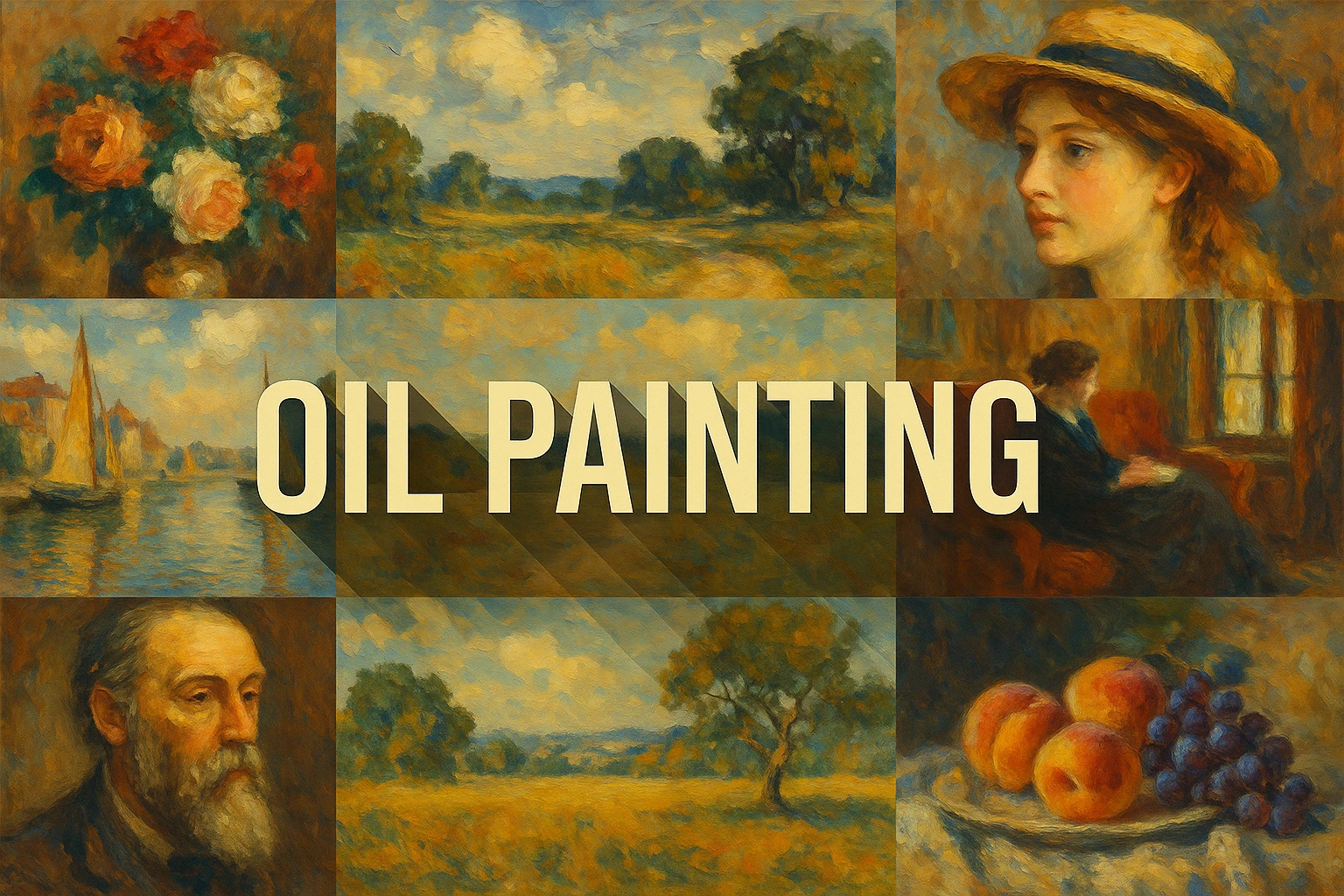 Oil Painting collage showing several visual interpretations of the style.