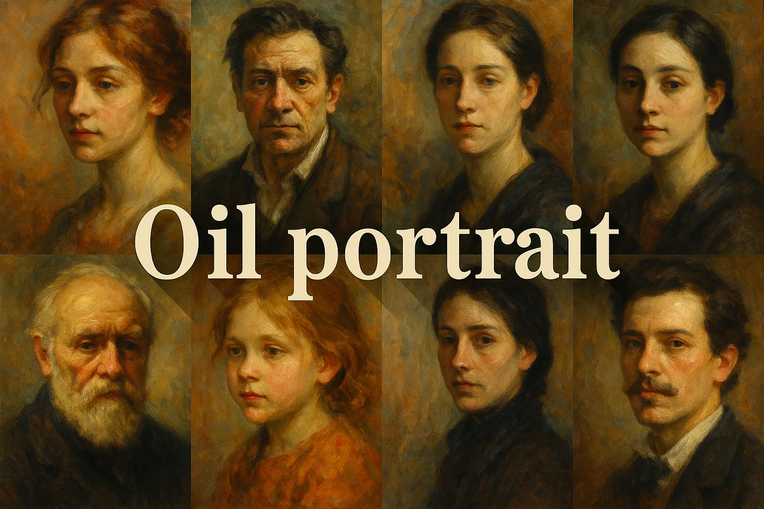 Oil portrait collage showing several visual interpretations of the style.
