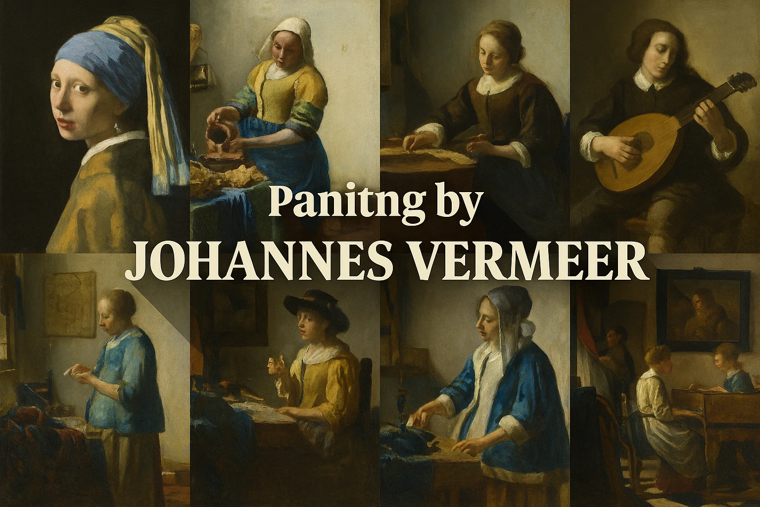 Painting by Johannes Vermeer collage showing several visual interpretations of the style.