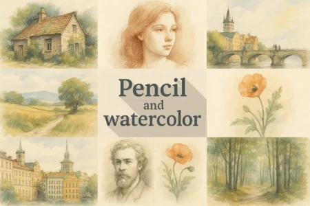 Pencil and watercolor