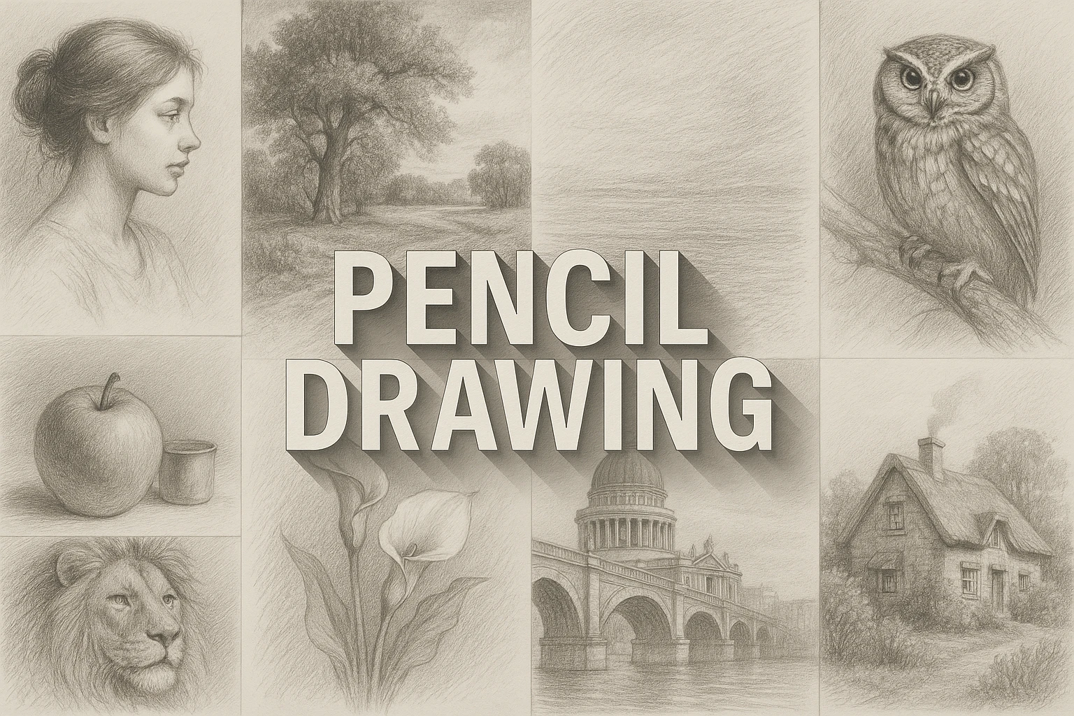 Pencil Drawing collage showing several visual interpretations of the style.