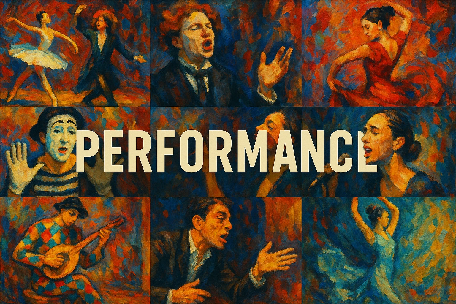 Performance collage showing several visual interpretations of the style.