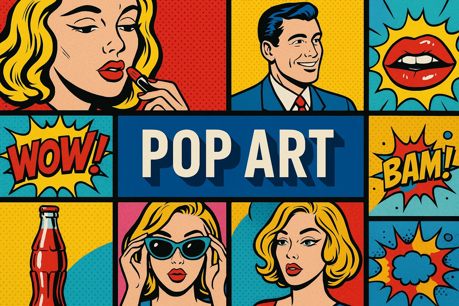 Pop Art collage showing several visual interpretations of the style.
