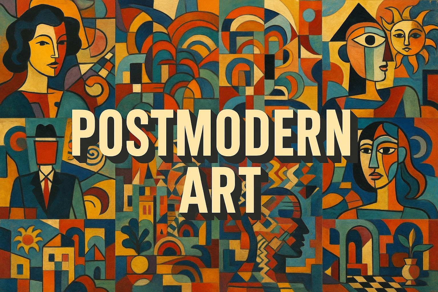 Postmodern Art collage showing several visual interpretations of the style.