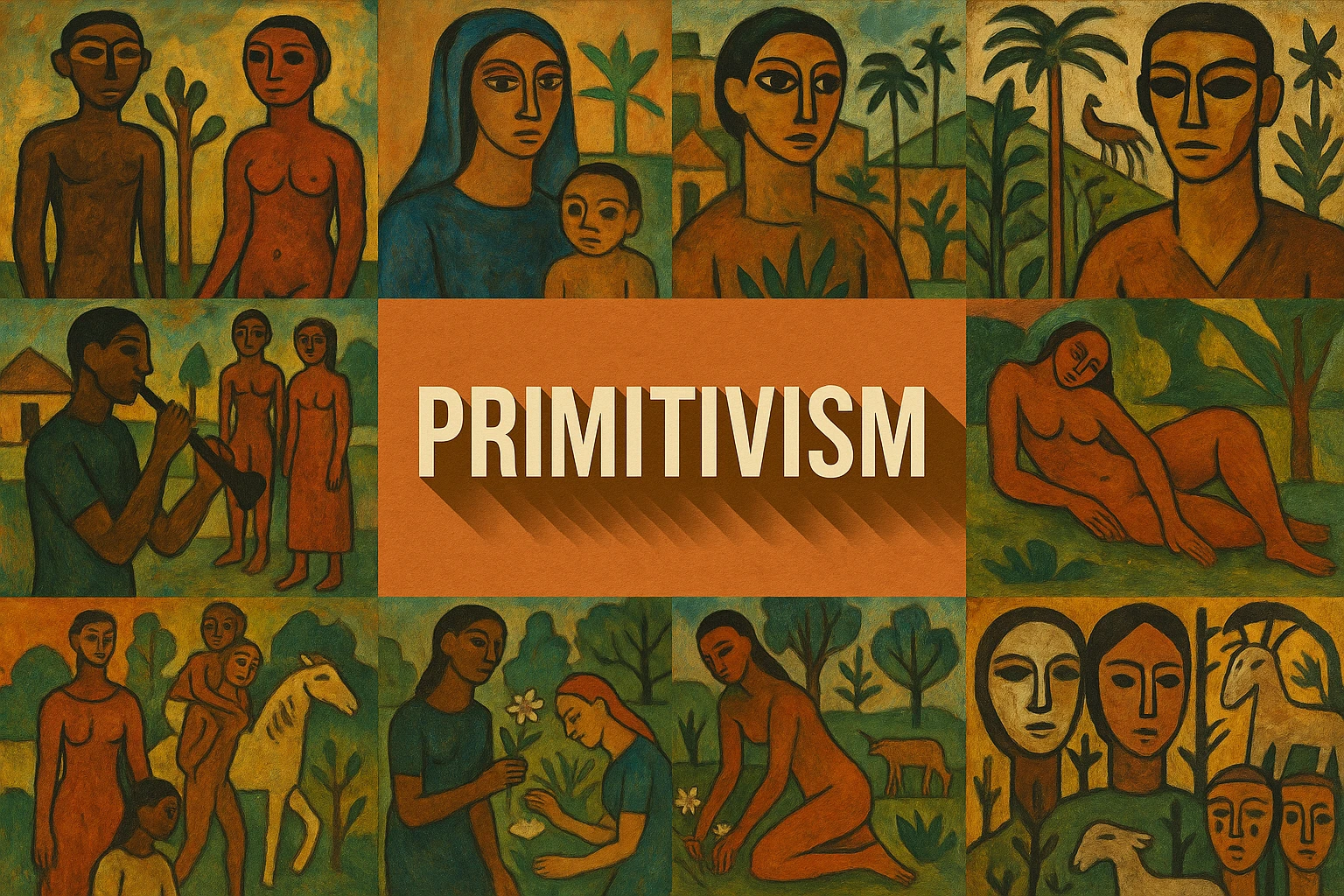 Primitivism collage showing several visual interpretations of the style.