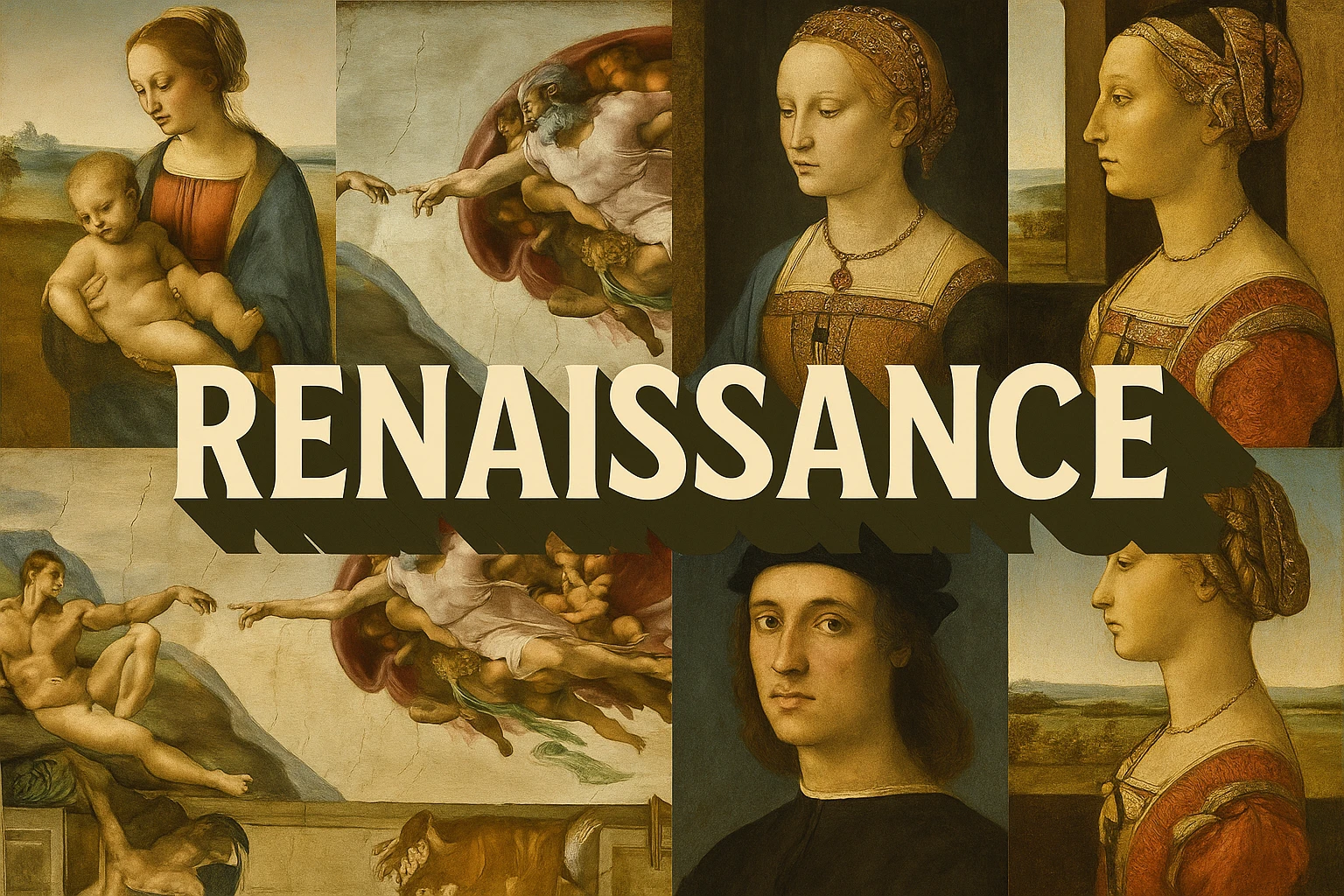 Renaissance collage showing several visual interpretations of the style.