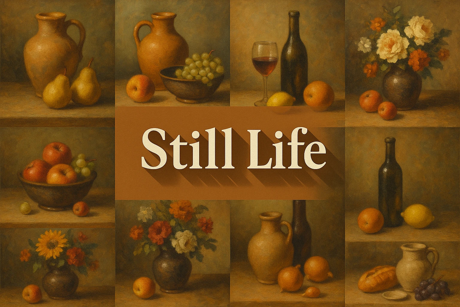 Still life collage showing several visual interpretations of the style.