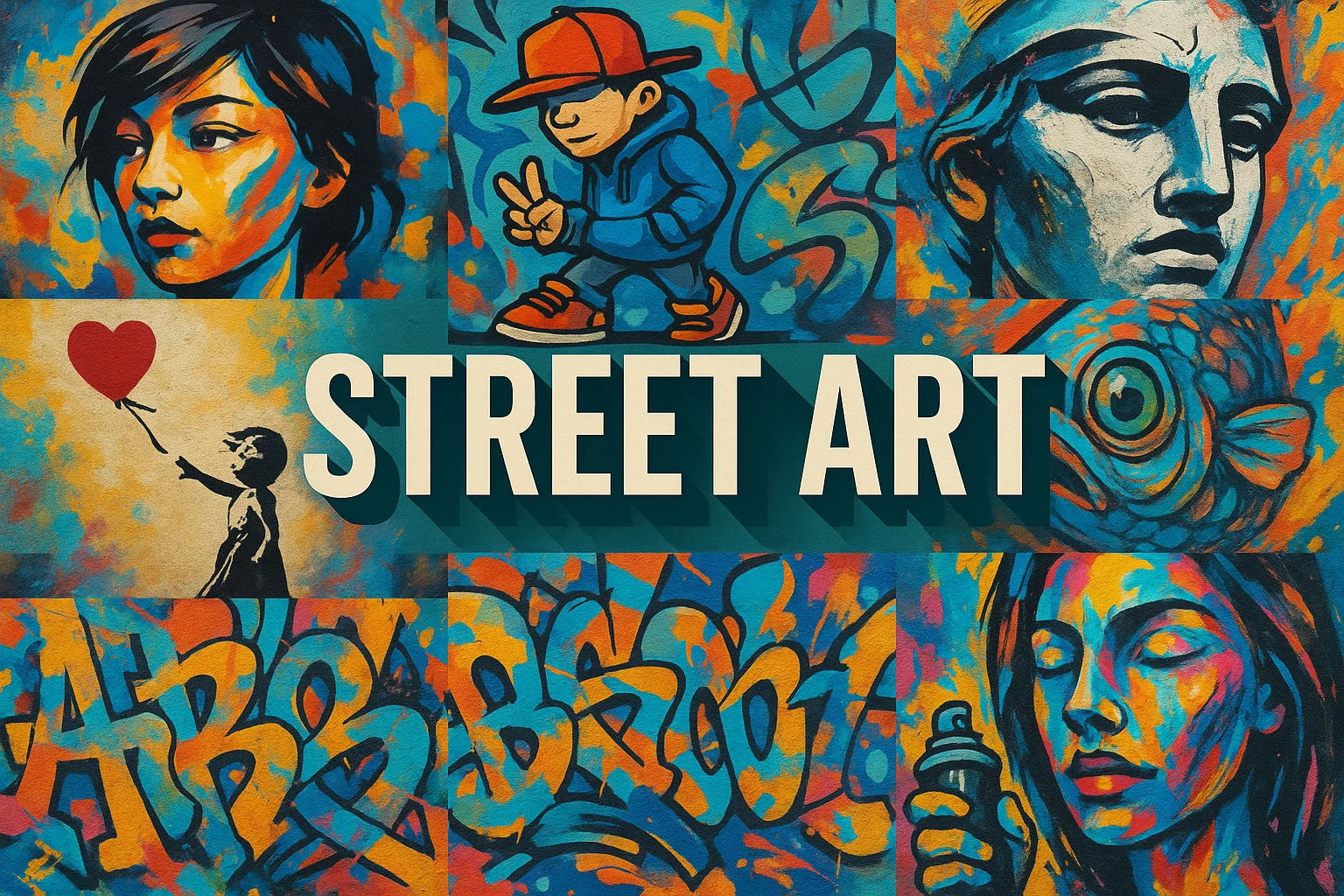 Street Art collage showing several visual interpretations of the style.