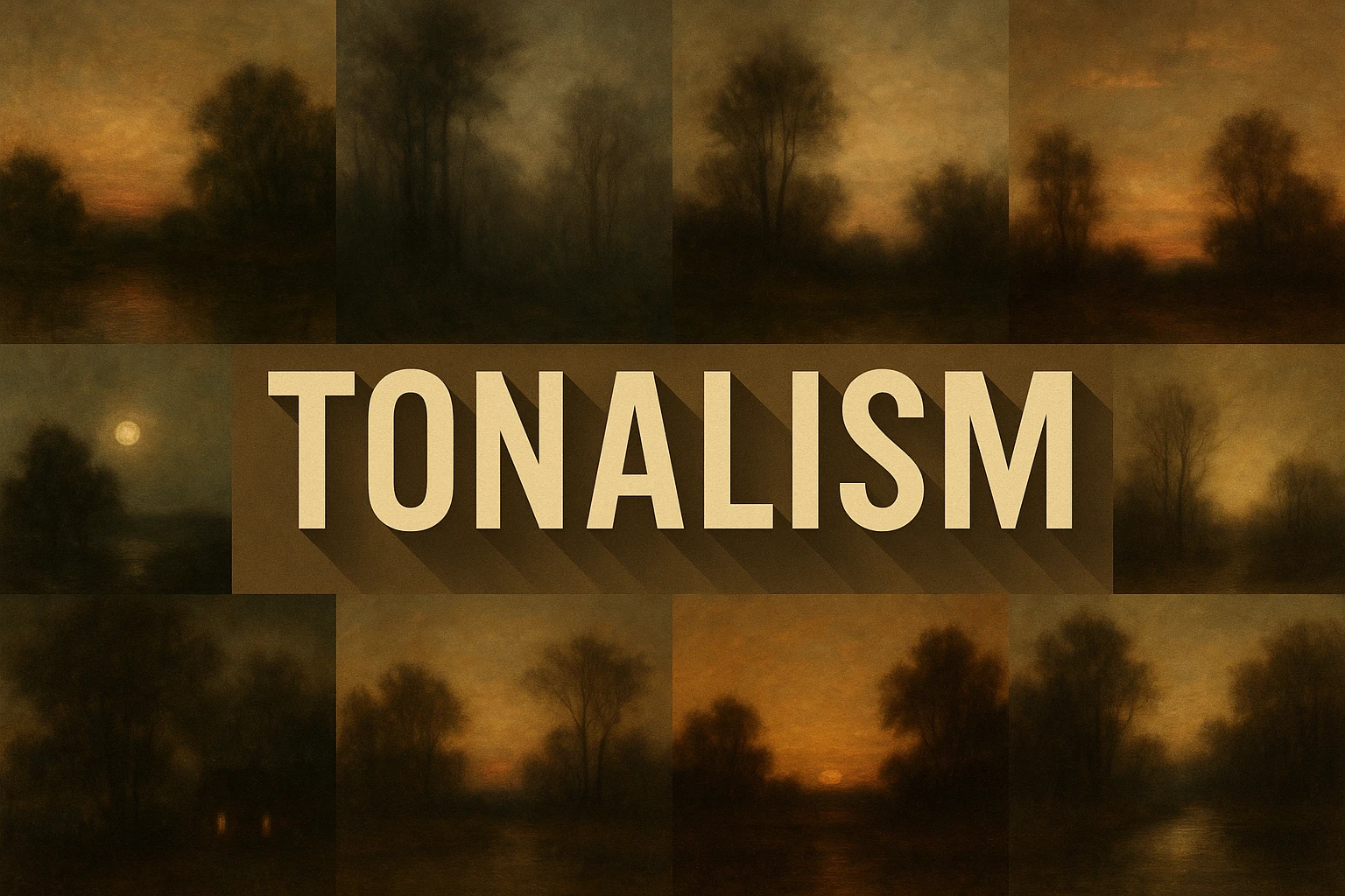 Tonalism collage showing several visual interpretations of the style.