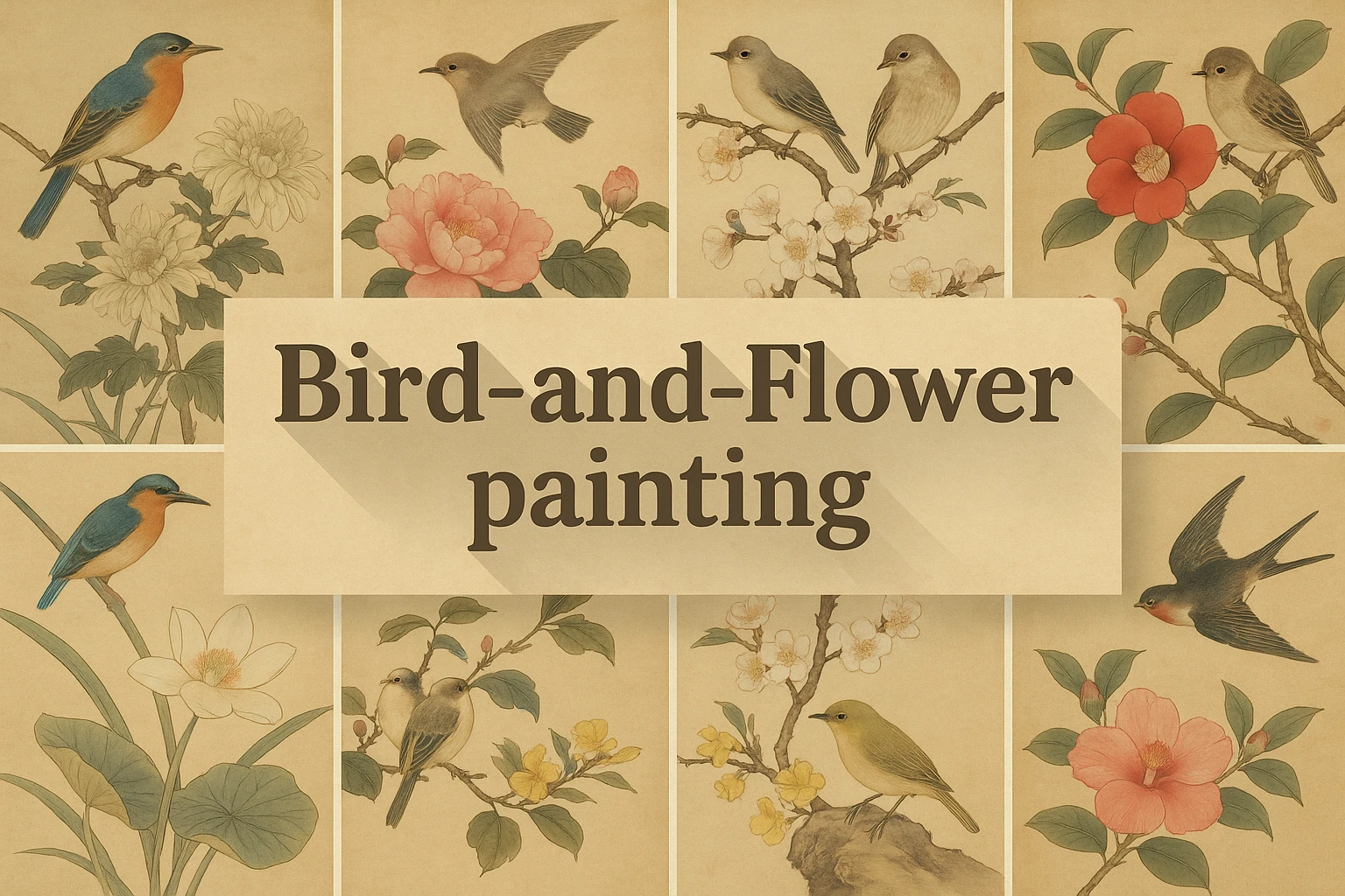 Bird-and-Flower painting collage showing several visual interpretations of the style.