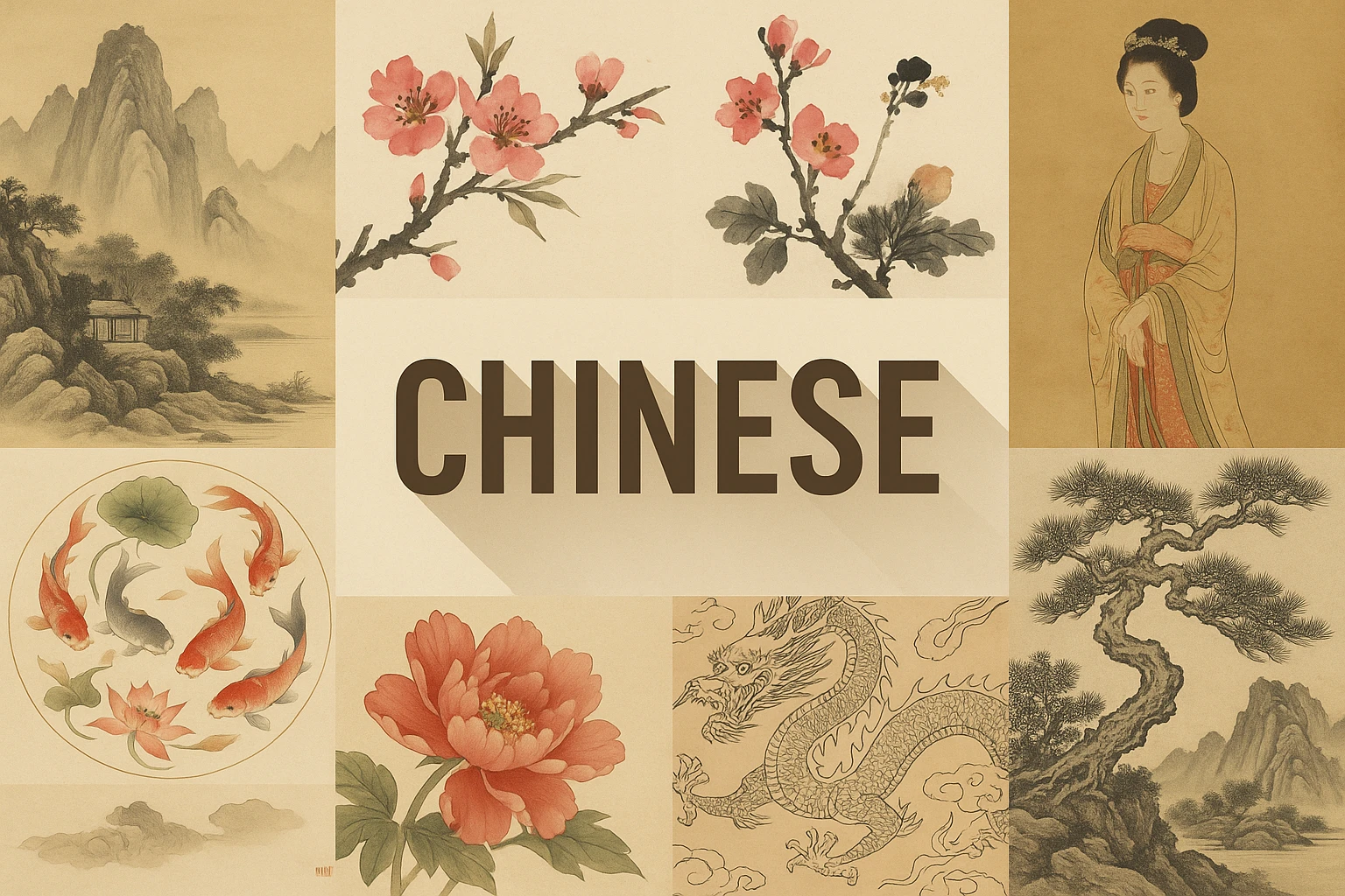 Chinese collage showing several visual interpretations of the style.