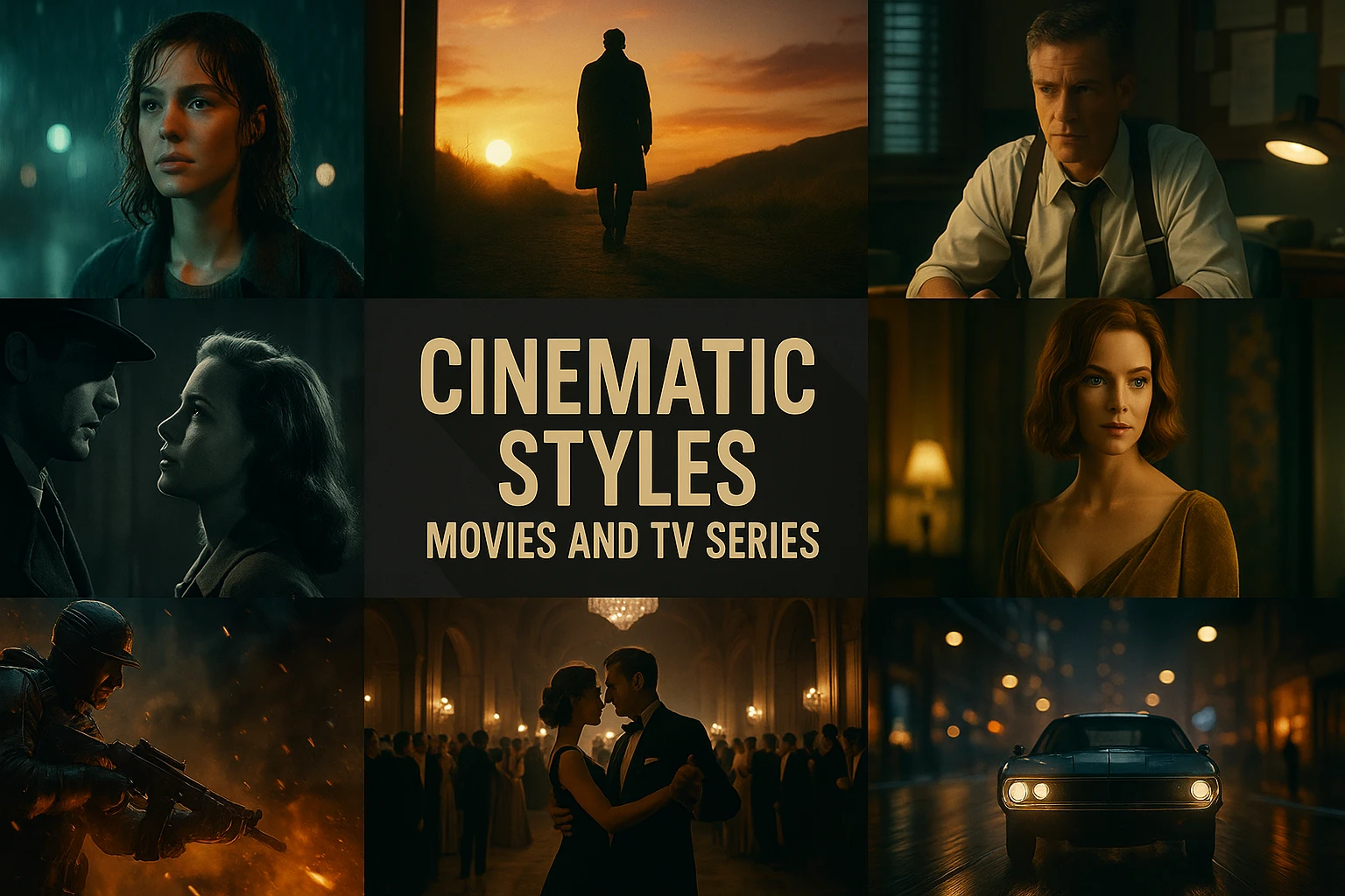 Cinematic Styles, Movies and TV Series collage showing several visual interpretations of the style.