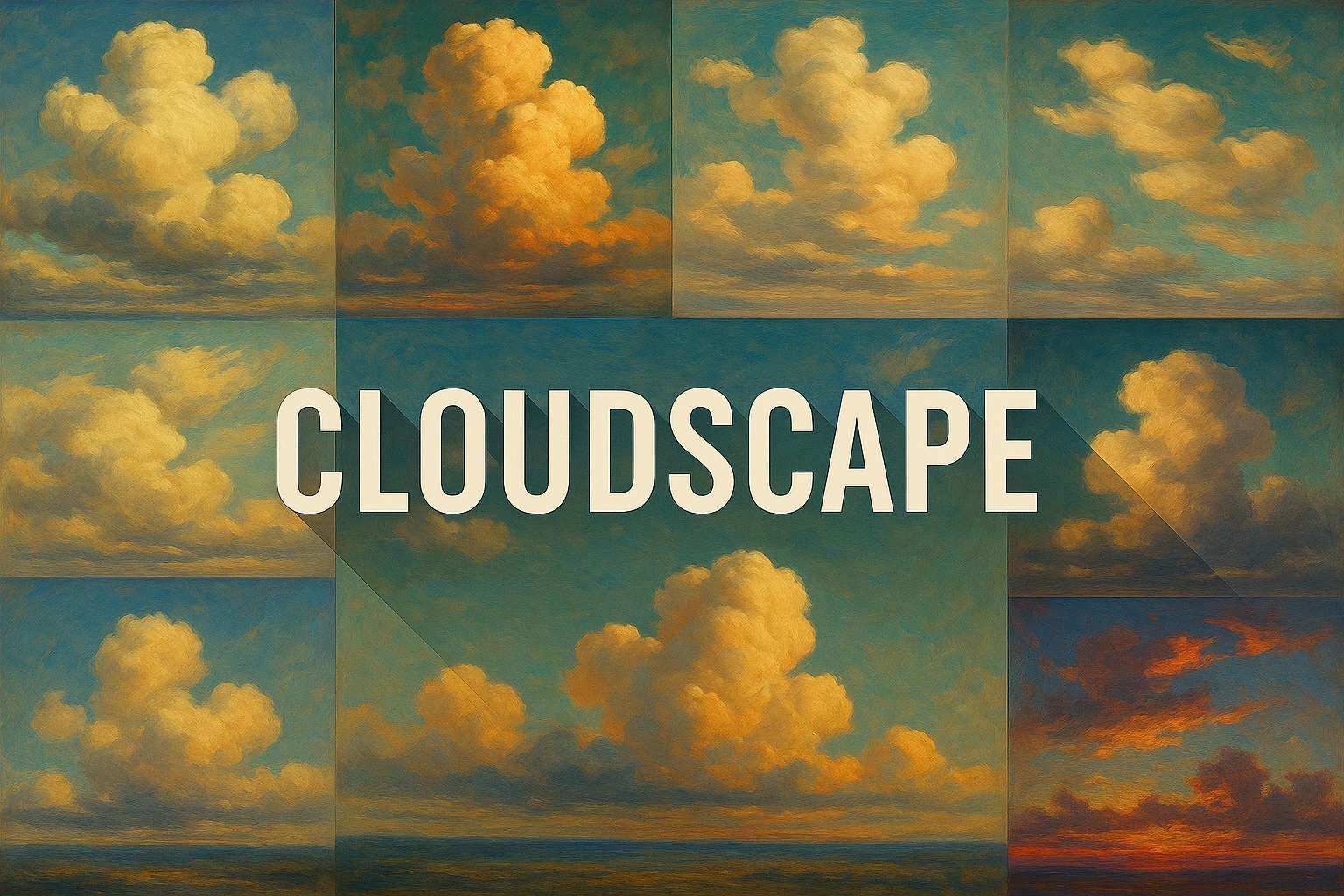 Cloudscape collage showing several visual interpretations of the style.