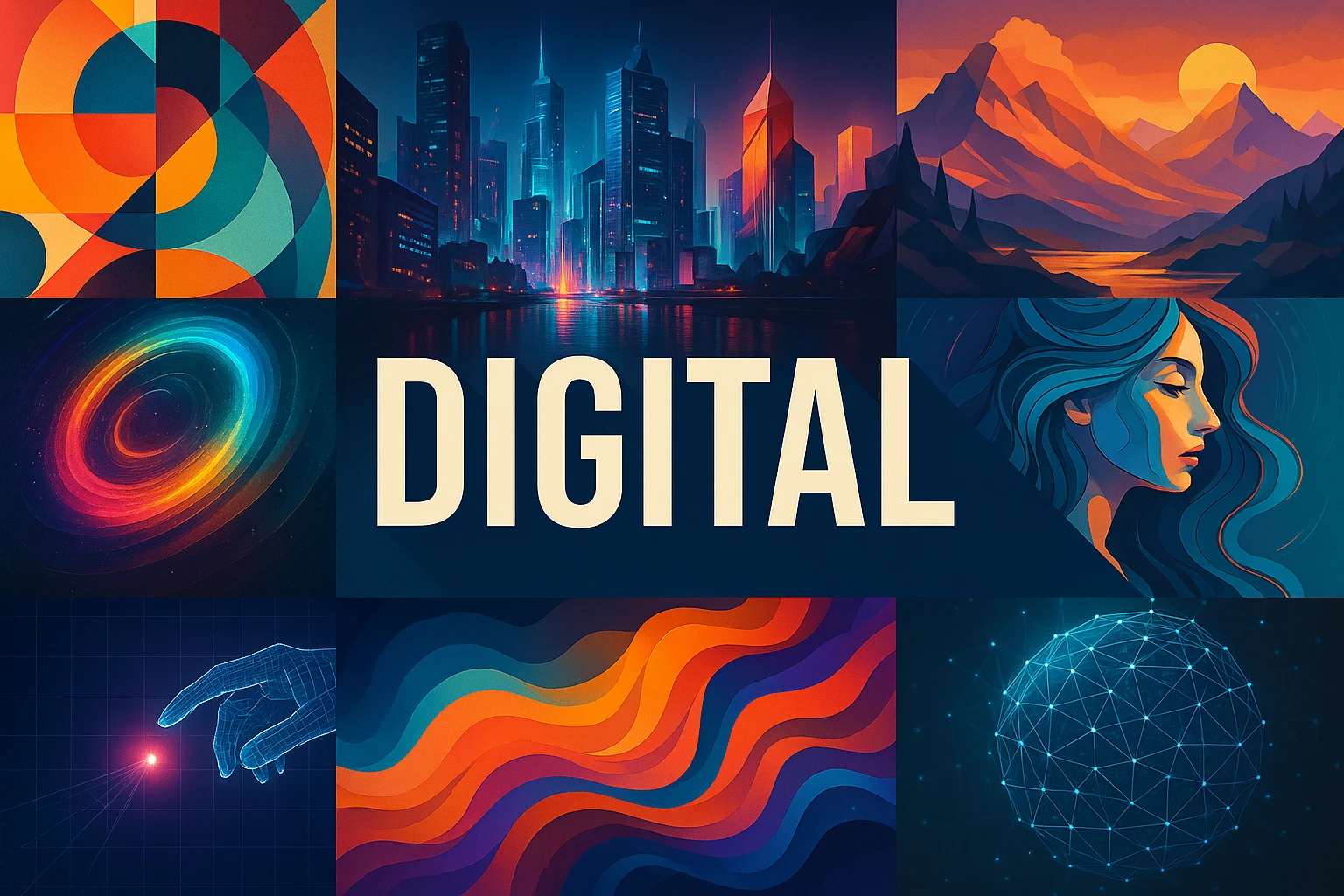 Digital collage showing several visual interpretations of the style.