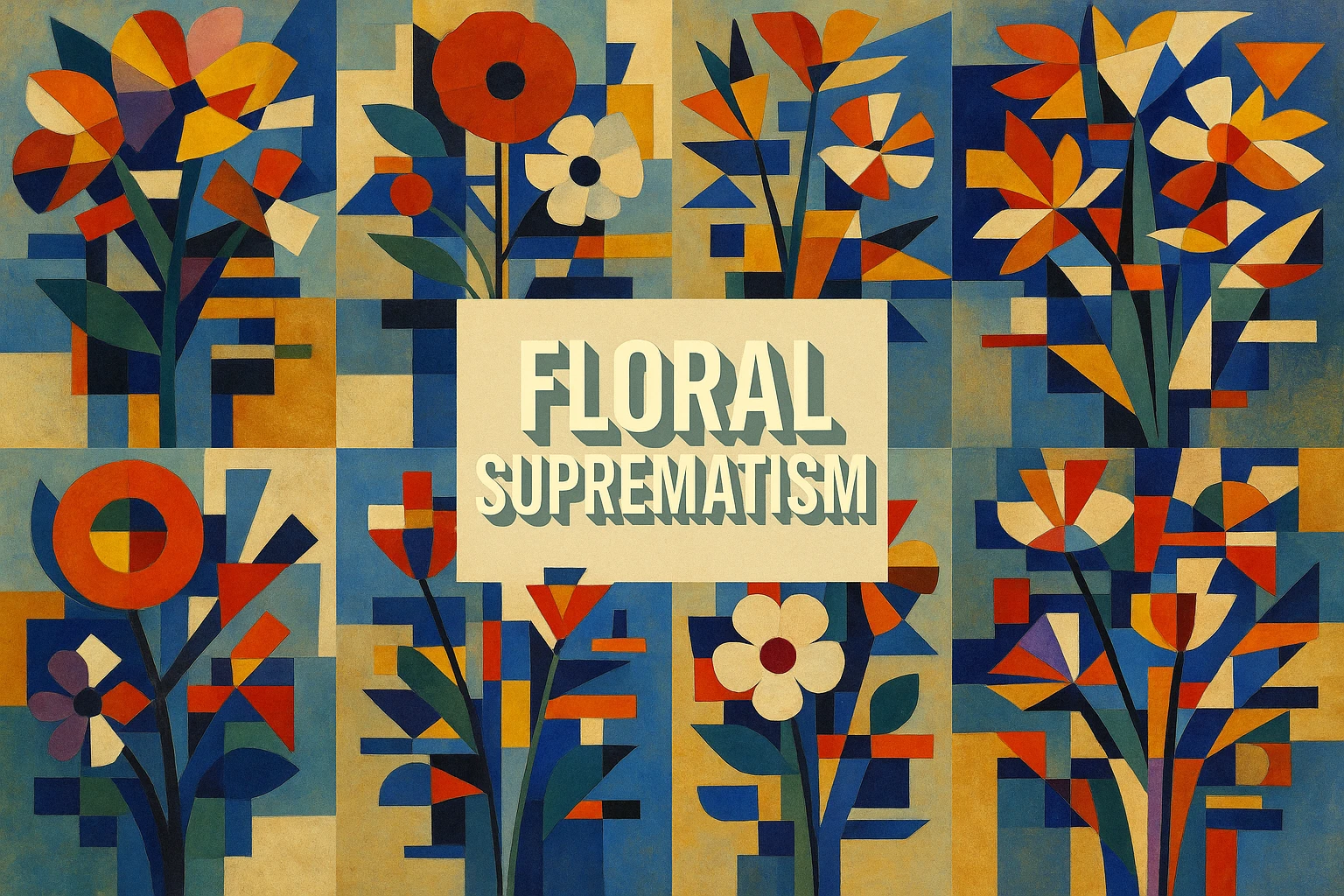Floral Suprematism collage showing several visual interpretations of the style.