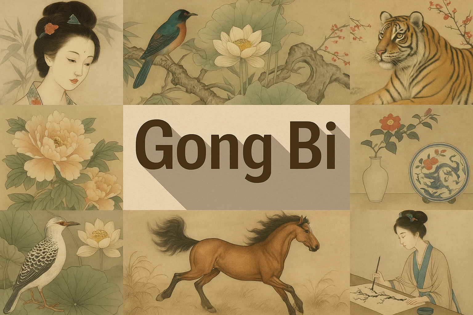 Gong Bi collage showing several visual interpretations of the style.