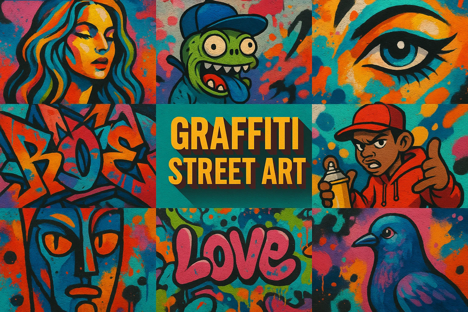 Graffiti Street Art collage showing several visual interpretations of the style.