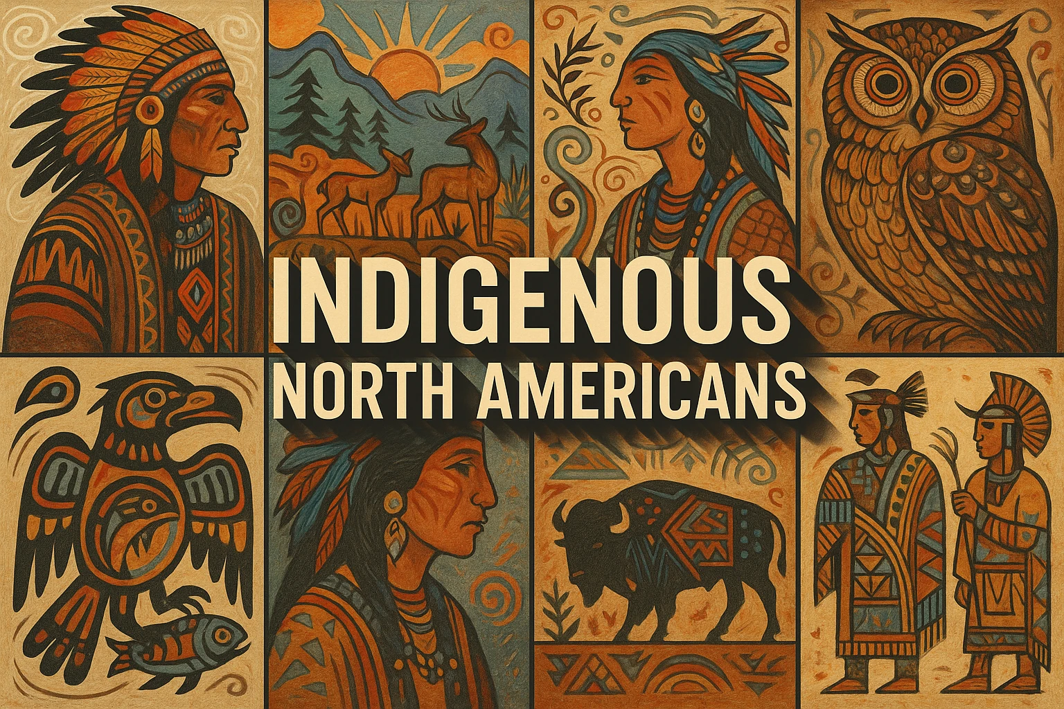 Indigenous North Americans collage showing several visual interpretations of the style.