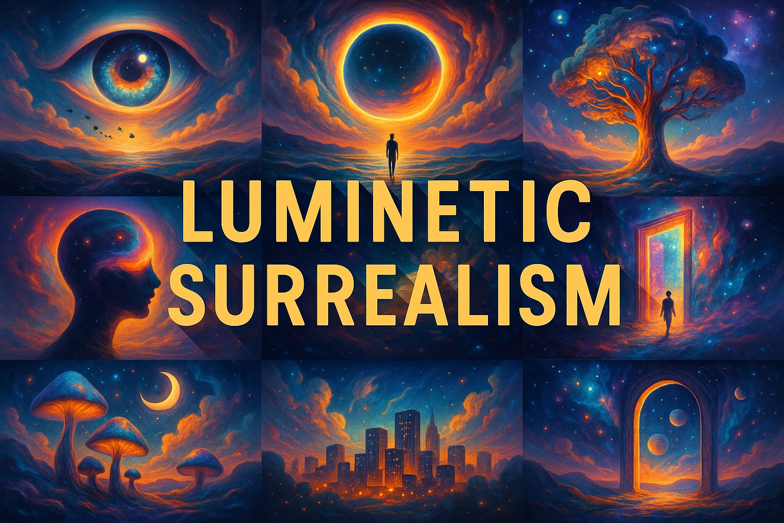 Luminetic Surrealism collage showing several visual interpretations of the style.