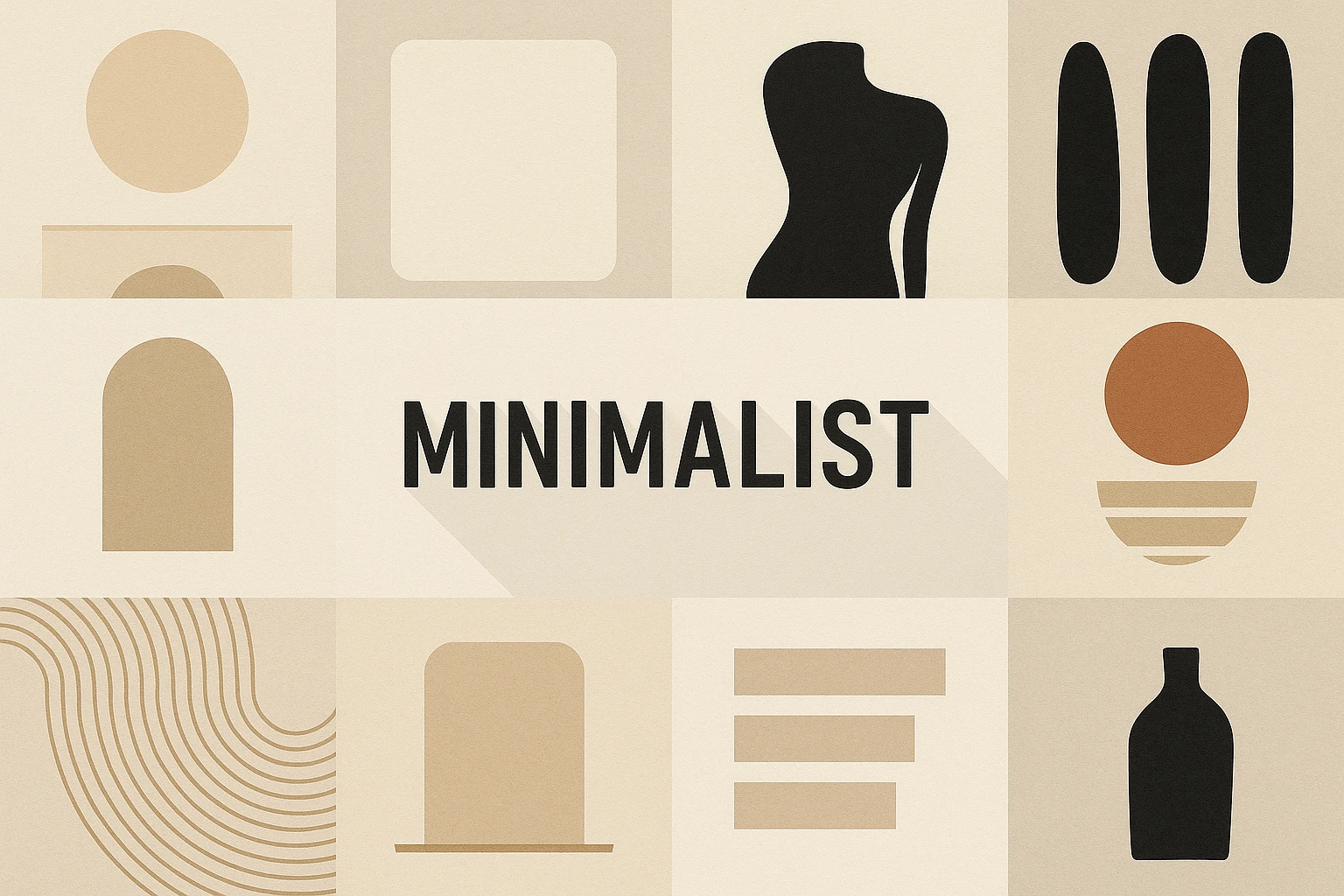 Minimalist collage showing several visual interpretations of the style.