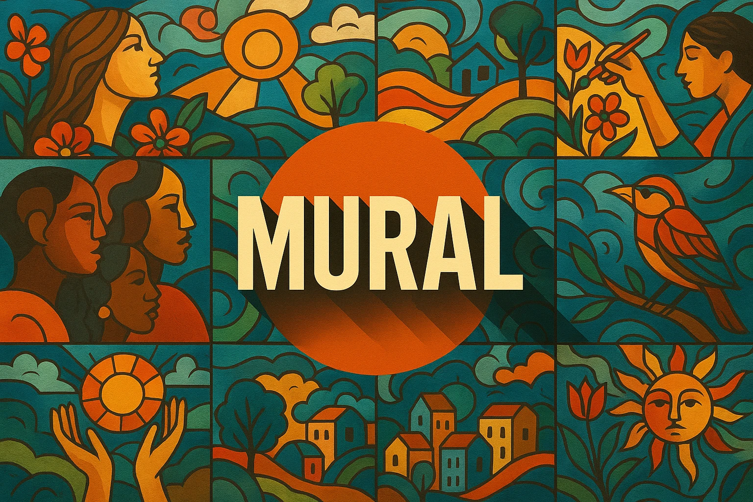 Mural collage showing several visual interpretations of the style.