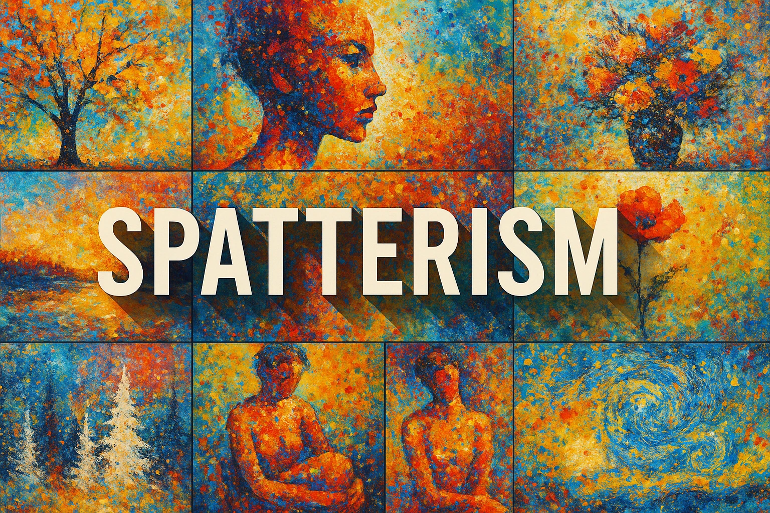 Spatterism collage showing several visual interpretations of the style.