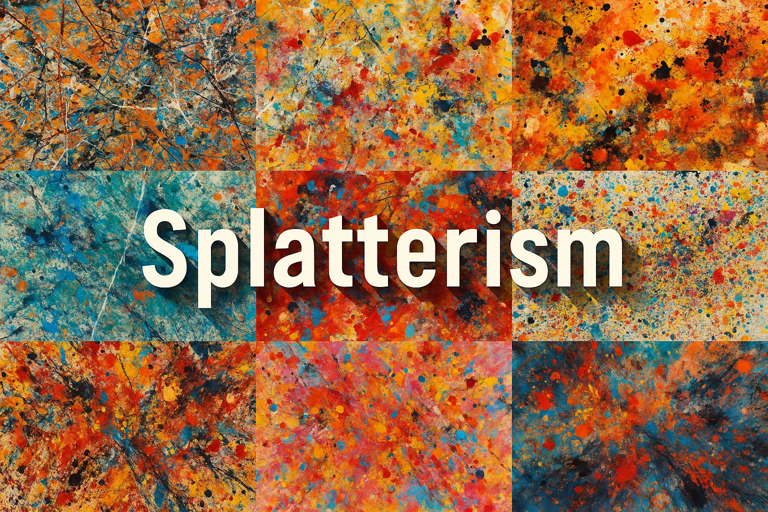 Splatterism collage showing several visual interpretations of the style.