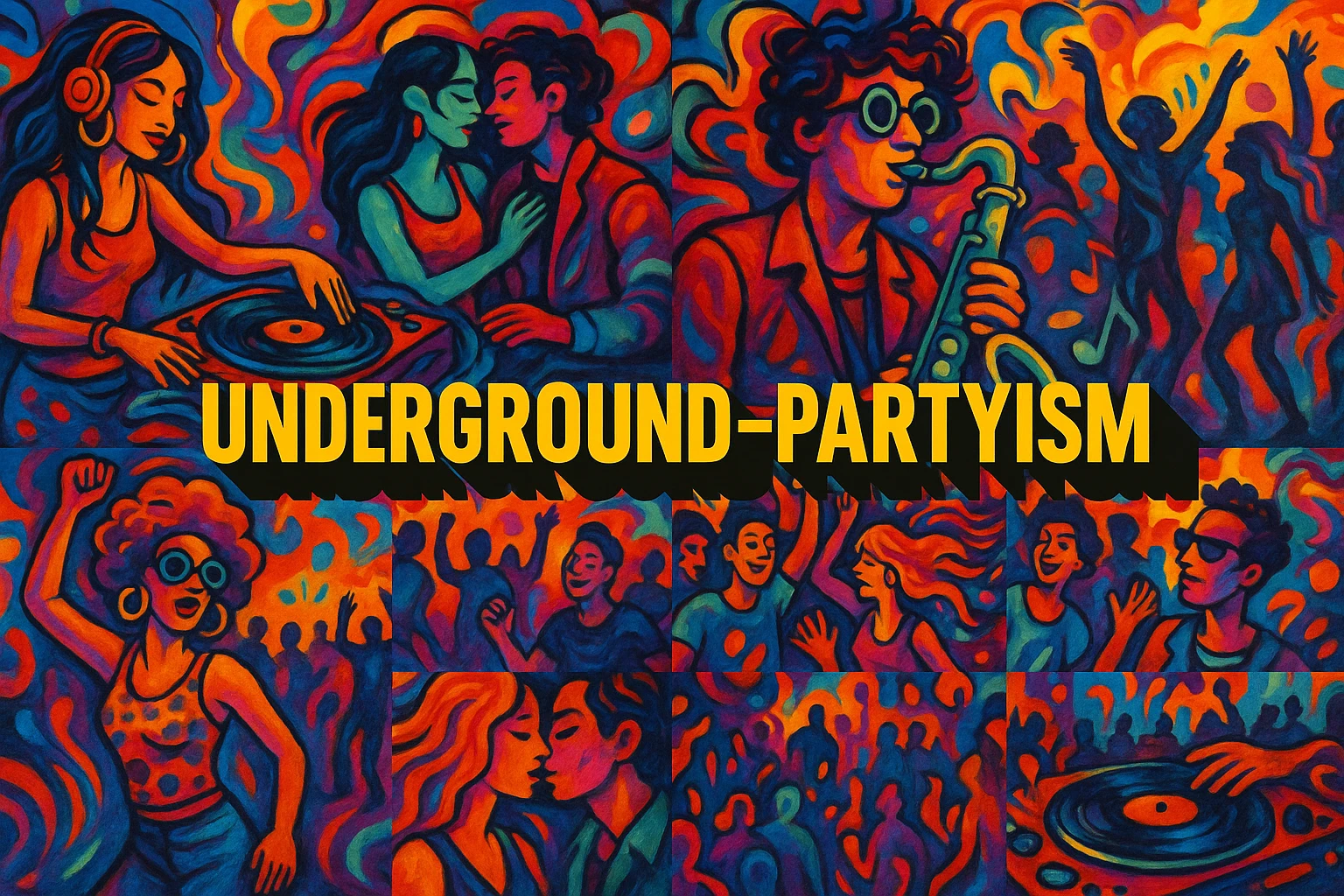 Underground-Partyism collage showing several visual interpretations of the style.