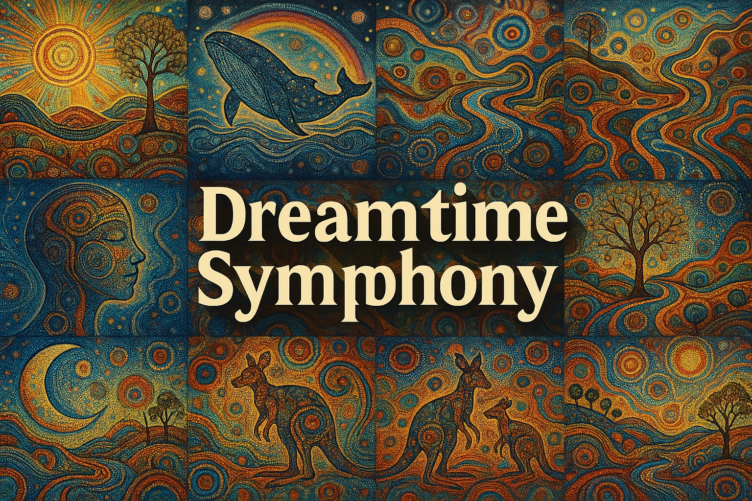 Dreamtime Symphony collage showing several visual interpretations of the style.