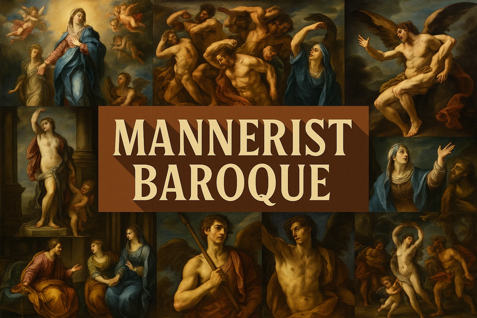 Mannerist Baroque collage showing several visual interpretations of the style.