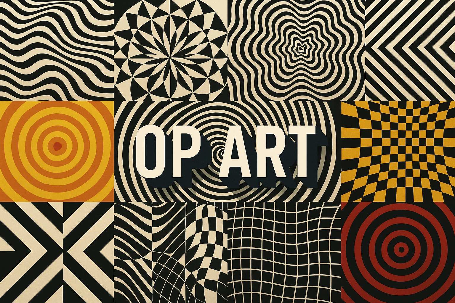 Op Art collage showing several visual interpretations of the style.